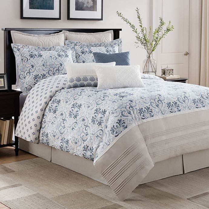 Bridge Street Porto Reversible Comforter Set In Blue White Bed