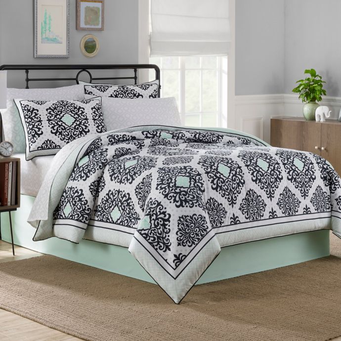 Cooper Reversible Comforter Set In Black White Mint Bed Bath