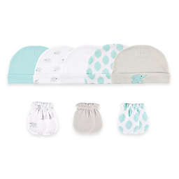 Baby Vision® Luvable Friends® Size 0-6M 8-Piece Cap & Mitten Set in Tan/White/Aqua