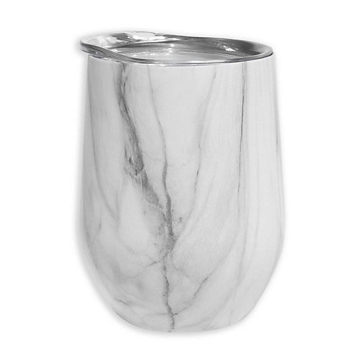 Alternate image 1 for Oggi™ Cheers™ Stainless Steel Wine Tumbler with Clear Lid in Marble