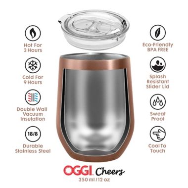 Oggi&trade; Cheers&trade; Stainless Steel Wine Tumbler with Clear Lid in Blue. View a larger version of this product image.