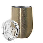 Alternate image 1 for Oggi&trade; Cheers&trade; Stainless Steel Wine Tumbler with Clear Lid in Gold Sparkle