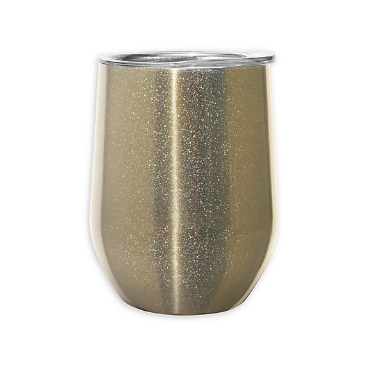 Alternate image 1 for Oggi™ Cheers™ Stainless Steel Wine Tumbler with Clear Lid in Gold Sparkle