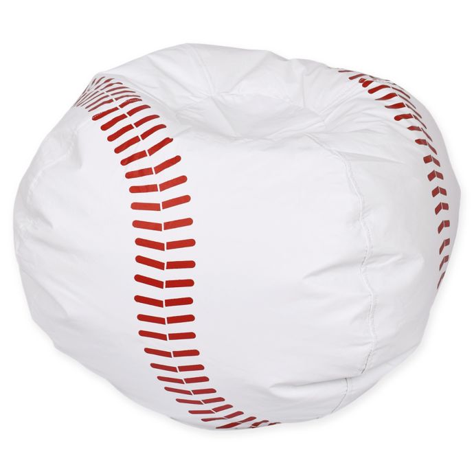 Round Baseball Bean Bag Chair In Matte White Red Bed Bath Beyond