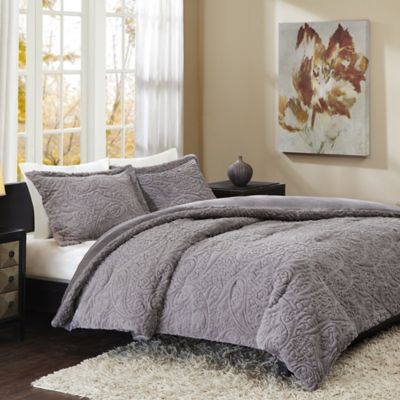 Grey Faux Fur Comforter Set Bed Bath Beyond