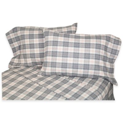 Belle Epoque La Rochelle Collection Plaid Heathered Flannel Full Sheet Set in Grey/Rose