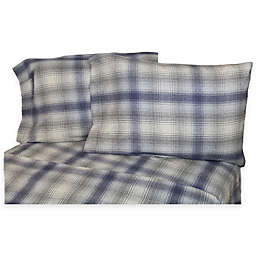 Belle Epoque La Rochelle Collection Plaid Heathered Flannel California King Sheet Set in Blue