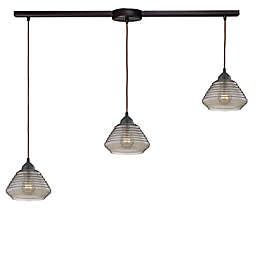Elk Lighting Orbital 7-Inch 3-Light Large Pendant in Oil Rubbed Bronze with Ribbed Glass Shade