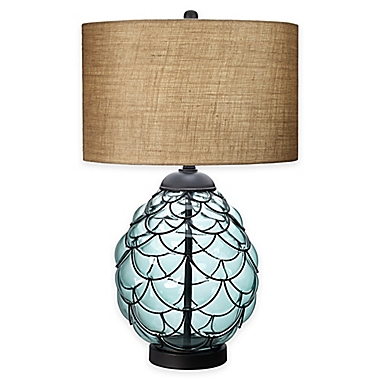 Pacific Coast&reg; Lighting Pacific Glass Table Lamp in Blue with Drum Shade. View a larger version of this product image.