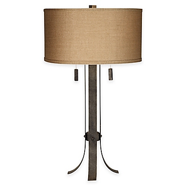 Pacific Coast&reg; Lighting Pullman 2-Light Table Lamp in Grey with Burlap Shade. View a larger version of this product image.