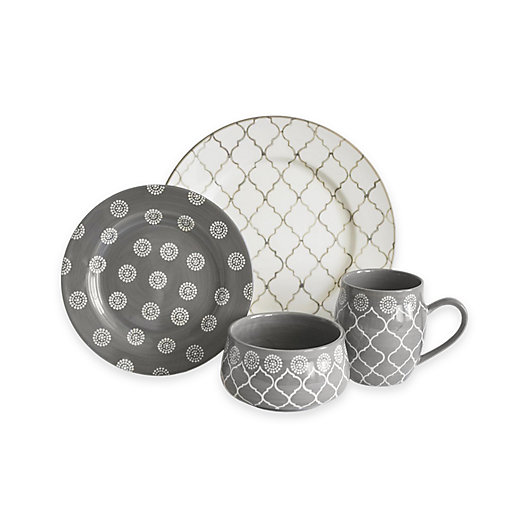 Alternate image 1 for Baum Moroccan 16-Piece Dinnerware Set in Grey/Ivory