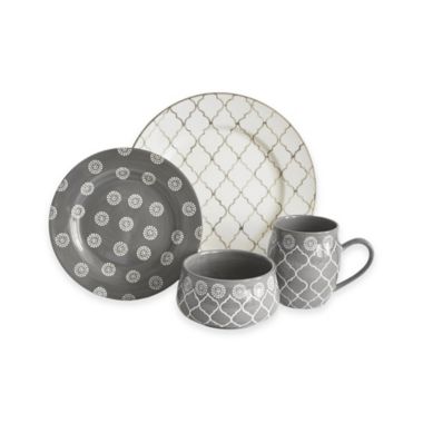 Baum Moroccan 16-Piece Dinnerware Set in Grey/Ivory. View a larger version of this product image.
