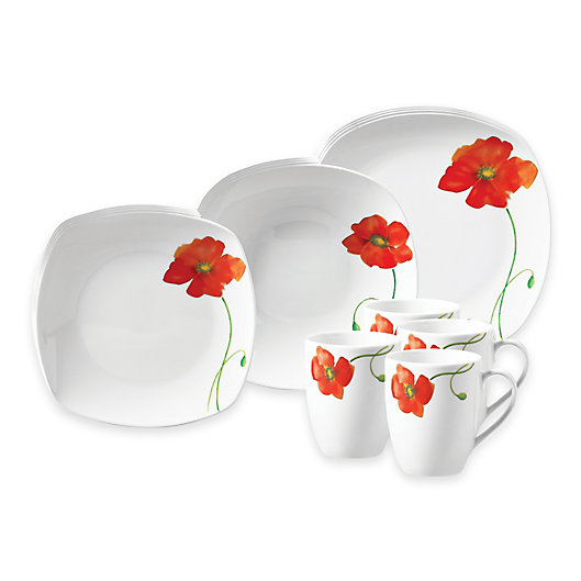 Alternate image 1 for Tabletops Gallery® Poppy 16-Piece Square Dinnerware Set
