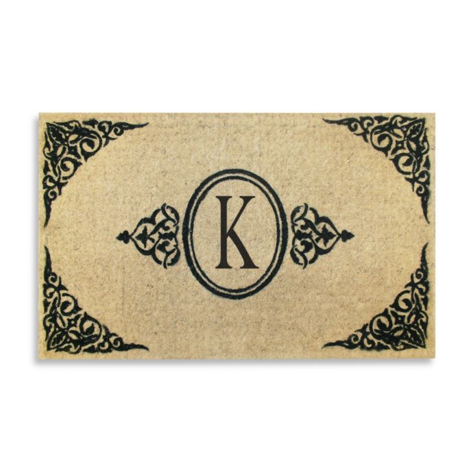 Royal Leaves 22 Inch X 36 Inch Monogrammed Letter K Door Mat