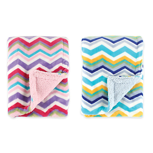 Alternate image 1 for BabyVision® Hudson Baby® Double Layer Chevron Blanket with Sherpa Backing
