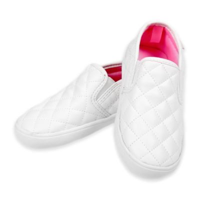 white quilted slip on shoes