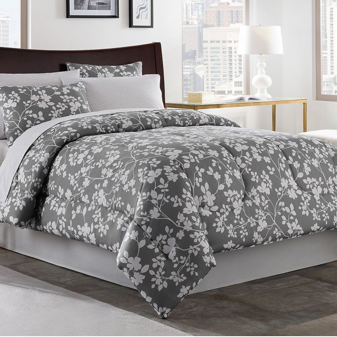 Fara 6-8 Piece Comforter Set in Charcoal/Ivory | Bed Bath & Beyond