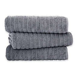 Classic Turkish Towels Turkish Cotton Ribbed 3-Piece Bath Sheet Set in Grey