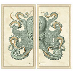 Teal Octopus Diptych 17-Inch x 32-Inch Framed Art Print (Set of 2)