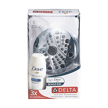 Delta 5 H2Okinetic Hydrafall Showerhead with Dove Deep Moisture Body Wash in Chrome. View a larger version of this product image.