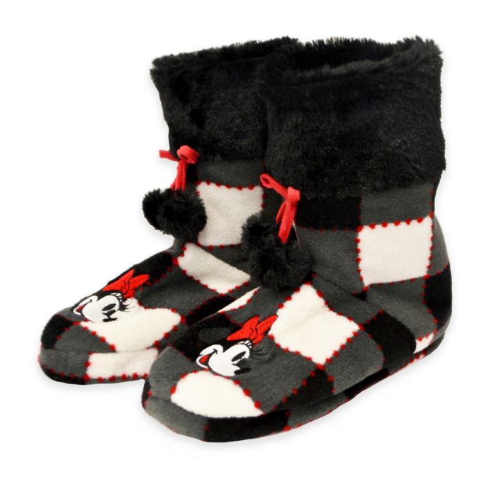 Disney Minnie Mouse Plaid Pom Pom Slipper Boot Bed Bath Beyond