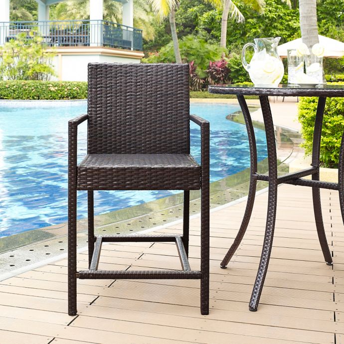 Crosley Palm Harbor Outdoor Wicker Patio Bistro Stool in Brown (Set of