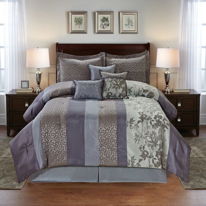 Cathay Home Leaves 7Piece Jacquard Reversible Comforter Set in Purple