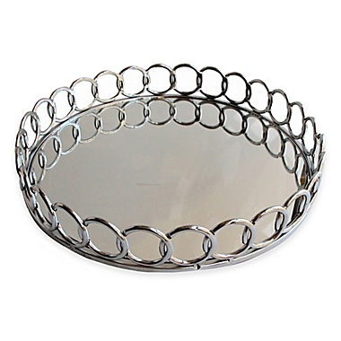 American Atelier Round Mirror Looped Metal Tray in Silver. View a larger version of this product image.