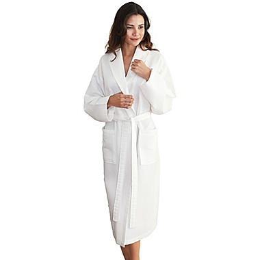 Linum Home Textiles Unisex Turkish Cotton Waffle Bathrobe in White. View a larger version of this product image.