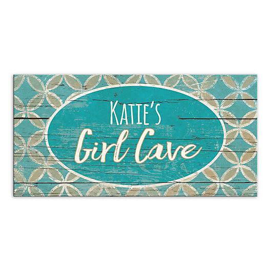 Alternate image 1 for Girl Cave Blue and Cream 20-Inch x 10-Inch Personalized Canvas Wall Art