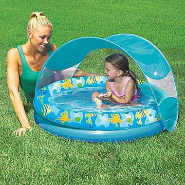 Aqua Leisure&reg; Tot Sunshade Pool with Canopy and Carry Bag in Turquoise/Multi. View a larger version of this product image.