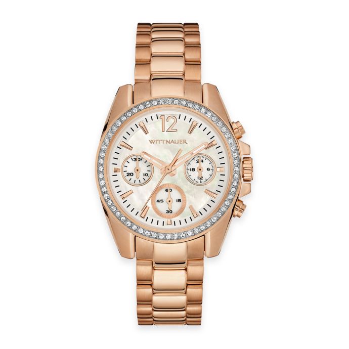 Wittnauer Ladies' 34mm Crystal-Accent Mother of Pearl Chronograph Watch ...
