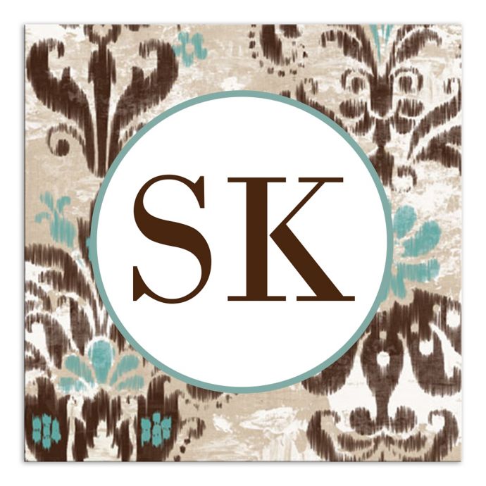 Damask Monogram Canvas Wall Art in Brown/Turquoise | Bed Bath & Beyond
