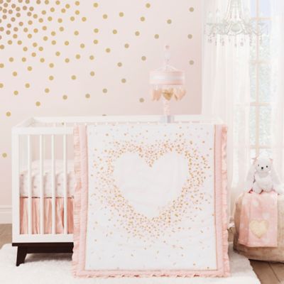 gold and pink baby bedding
