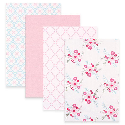 Alternate image 1 for BabyVision® Luvable Friends® 4-Pack Floral Flannel Receiving Blankets in Pink