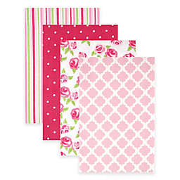 BabyVision® Hudson Baby® 4-Pack Flannel Receiving Blankets in Pink/Rose