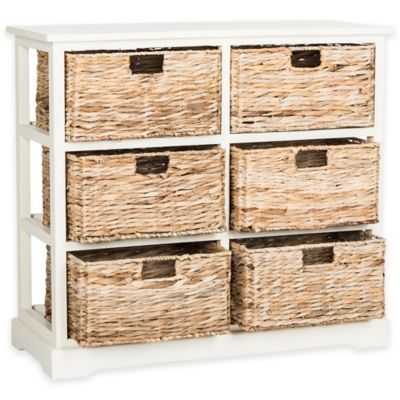 Home Room 3 Drawers Wooden Storage Unit Wicker Baskets Chest Rack 2 Colors US 