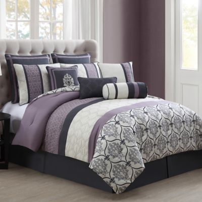 Purple and Gray Master Bedroom Darla 10 Piece Comforter Set in Purple  Grey  Bed Bath 