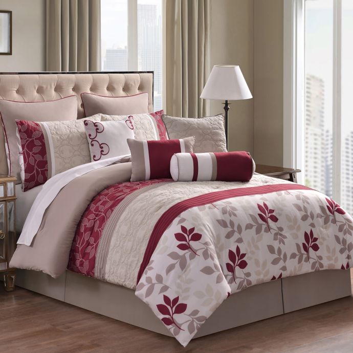 Eve 10-Piece Comforter Set in Red/Taupe | Bed Bath & Beyond