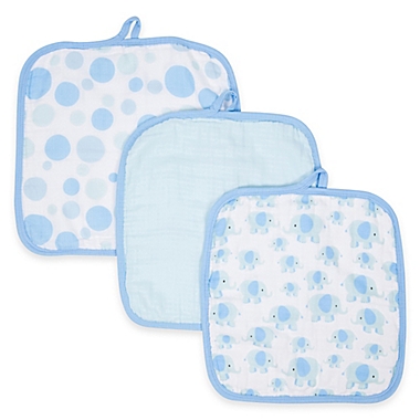 MiracleWare Elephants Muslin 3-Pack Baby Washcloth Set. View a larger version of this product image.