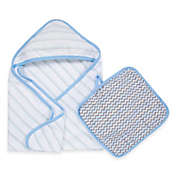 MiracleWare Muslin Hooded Towel & Washcloth Set in Blue & Grey