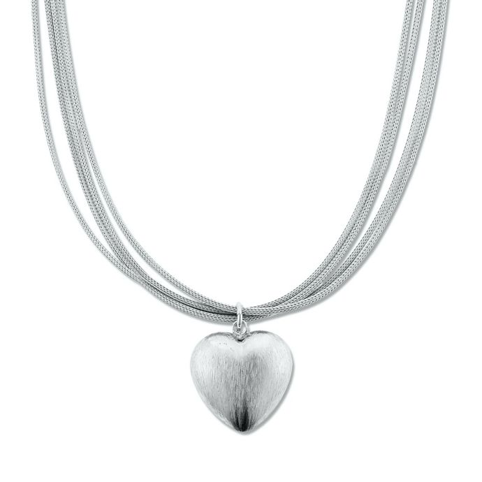 Studio 739 Sterling Silver Brushed Heart Charm 18 Inch Chain Multi