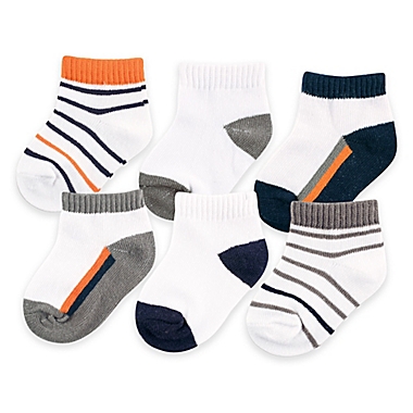 BabyVision&reg; Yoga Sprout&trade; Size 6-12M 6-Pack No Show Ankle Socks in Navy/Orange. View a larger version of this product image.