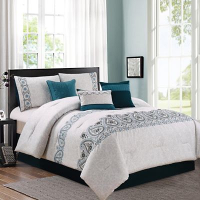 Margo 7-Piece Comforter Set in Teal/Grey | Bed Bath & Beyond