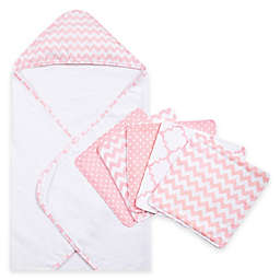 Trend Lab® 6-Piece Chevron Hooded Towel and Washcloth Set in Pink Sky
