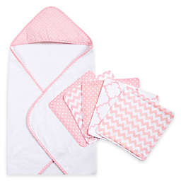Trend Lab® 6-Piece Dot Hooded Towel and Wash Cloth Set in Pink Sky
