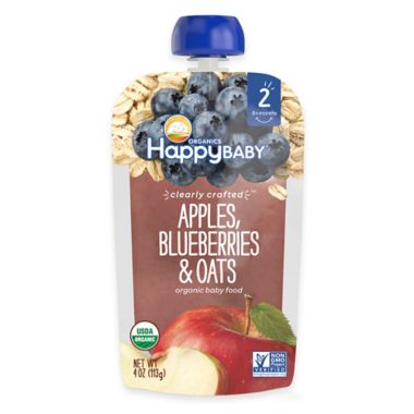 Happy Baby&trade; Clearly Crafted Stage 2 Organic 4 oz. Apples, Blueberries, and Oats. View a larger version of this product image.