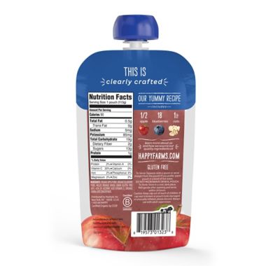 Happy Baby&trade; Clearly Crafted Stage 2 Organic 4 oz. Apples, Blueberries, and Oats. View a larger version of this product image.