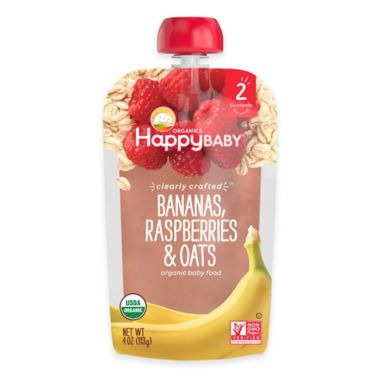 Happy Baby&trade; Clearly Crafted Stage 2 Organic 4 oz. Bananas, Raspberries, and Oats. View a larger version of this product image.