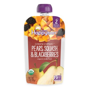 Happy Baby&trade; Clearly Crafted Stage 2 Organic 4 oz. Pears, Squash, and Blackberries. View a larger version of this product image.